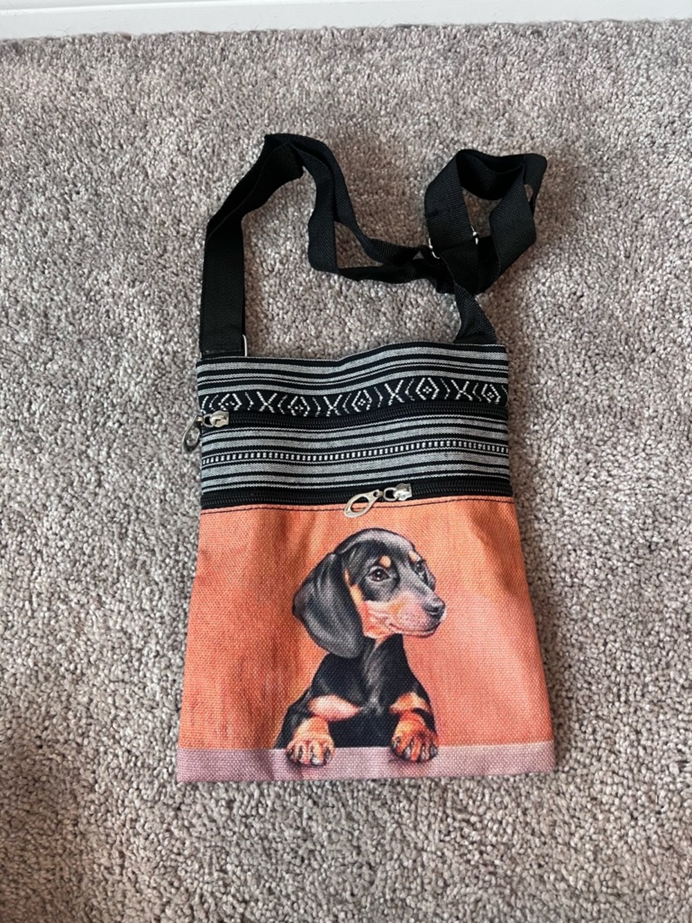 Dachshund Crossbody Bag - Black & Orange